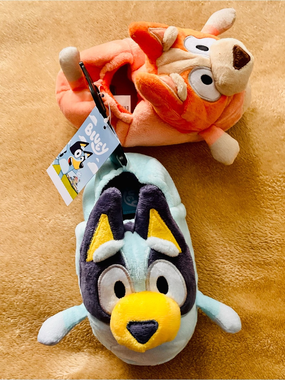 Licensed Bluey Kids Plush Character Slippers - Orange & Light Blue Slipper Mates